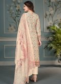 Cream Muslin Floral Print Pant Style Suit for Engagement - 2