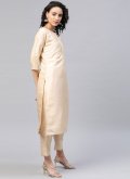 Cream Poly Silk Plain Work Salwar Suit - 1