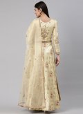 Cream Readymade Designer Gown in Banarasi Jacquard with Embroidered - 1