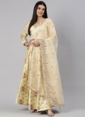 Cream Readymade Designer Gown in Banarasi Jacquard with Embroidered - 2
