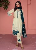 Cream Salwar Suit in Organza with Embroidered - 1