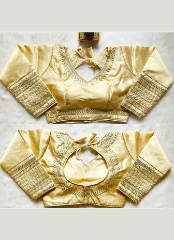 Cream Silk Embroidered Designer Blouse for Casual