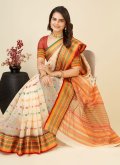 Cream Silk Woven Classic Designer Saree for Casual - 1