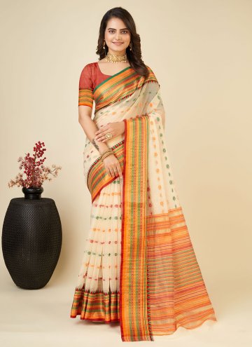 Cream Silk Woven Classic Designer Saree for Casual