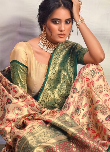 Cream Silk Woven Classic Designer Saree for Ceremonial