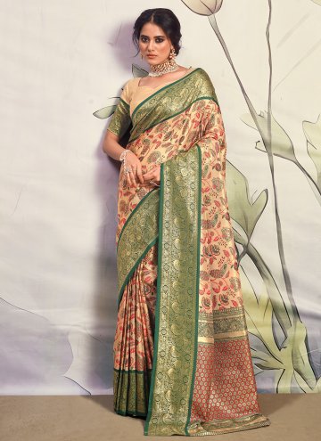 Cream Silk Woven Classic Designer Saree for Ceremo