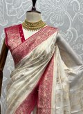 Cream Silk Woven Designer Saree for Ceremonial - 1