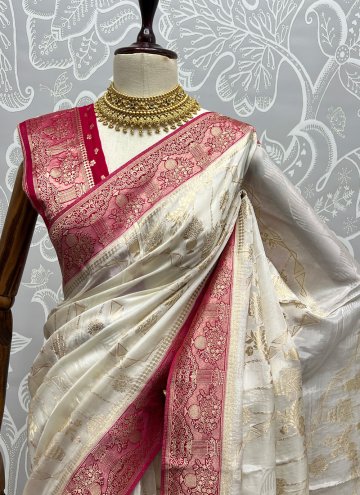 Cream Silk Woven Designer Saree for Ceremonial