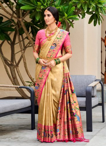 Cream Silk Woven Designer Traditional Saree for Ce
