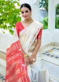 Cream Silk Woven Trendy Saree for Casual - 1