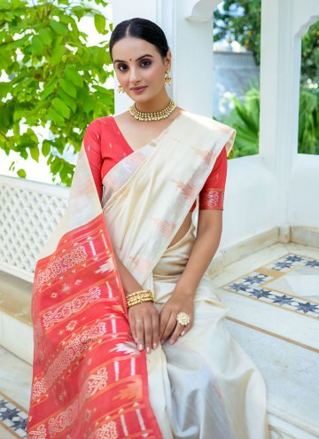 Cream Silk Woven Trendy Saree for Casual