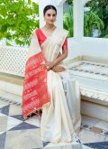 Cream Silk Woven Trendy Saree for Casual - 3