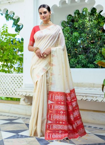 Cream Silk Woven Trendy Saree for Casual
