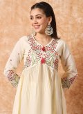 Cream Viscose Embroidered Salwar Suit for Ceremonial - 1