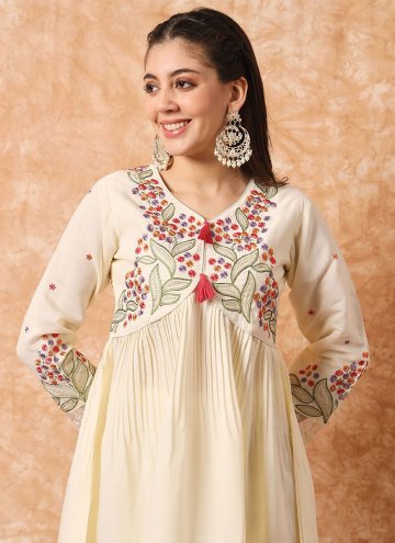 Cream Viscose Embroidered Salwar Suit for Ceremonial