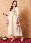 Cream Viscose Embroidered Salwar Suit for Ceremonial - 3