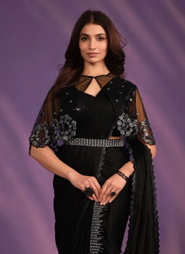 Crepe Silk Classic Designer Saree in Black Enhanced with Cord