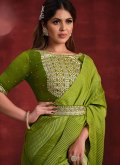 Crepe Silk Classic Designer Saree in Green Enhanced with Embroidered - 1