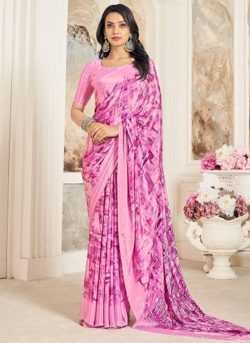 Crepe Silk Classic Designer Saree in Pink Enhanced with Printed