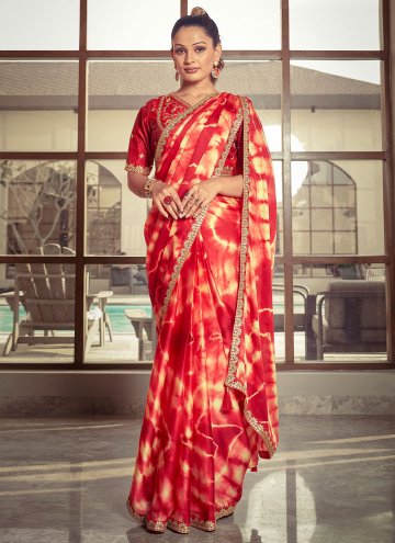 Crepe Silk Classic Designer Saree in Red Enhanced 