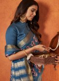 Crepe Silk Contemporary Saree in Blue Enhanced with Woven - 1