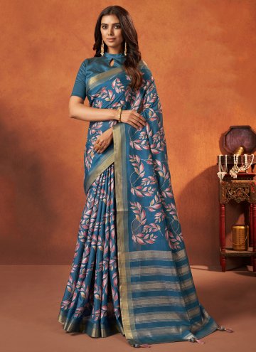 Crepe Silk Contemporary Saree in Blue Enhanced wit