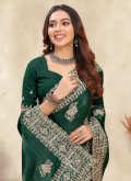 Crepe Silk Contemporary Saree in Green Enhanced with Cord - 1