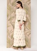 Crepe Silk Designer Kurti in Cream Enhanced with Floral Print - 1