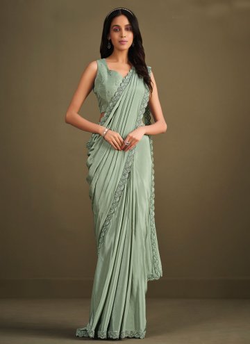 Crepe Silk Designer Saree in Sea Green Enhanced with Embroidered