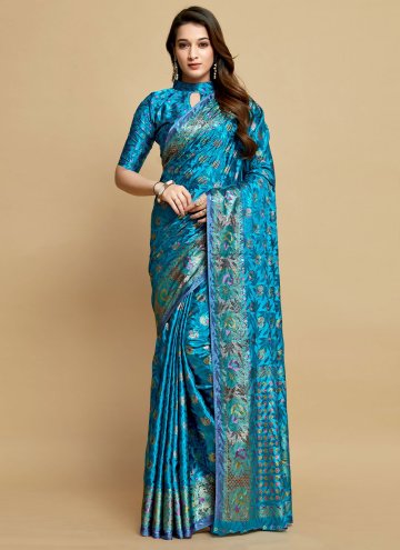 Dazzling Aqua Blue Silk Jacquard Work Designer Saree