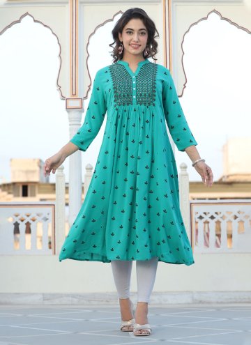 Dazzling Aqua Blue Viscose Embroidered Party Wear 