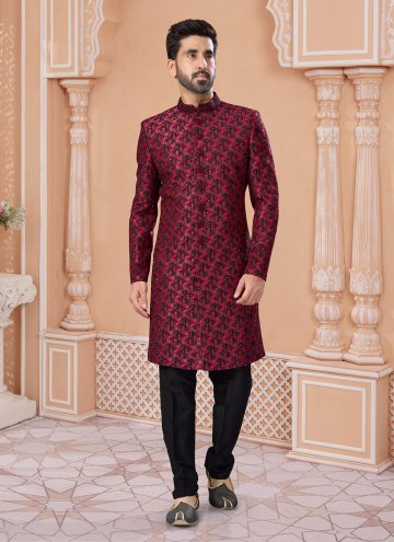 Dazzling Black and Maroon Jacquard Hand Work Indo 