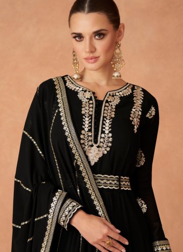 Dazzling Black Georgette Embroidered Gown for Ceremonial