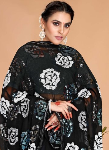 Dazzling Black Georgette Embroidered Trendy Saree