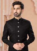 Dazzling Black Jacquard Embroidered Indo Western Sherwani - 1