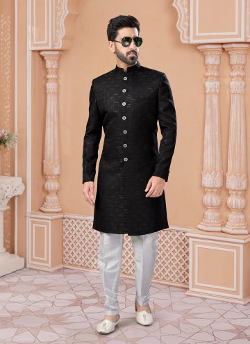 Dazzling Black Jacquard Embroidered Indo Western S