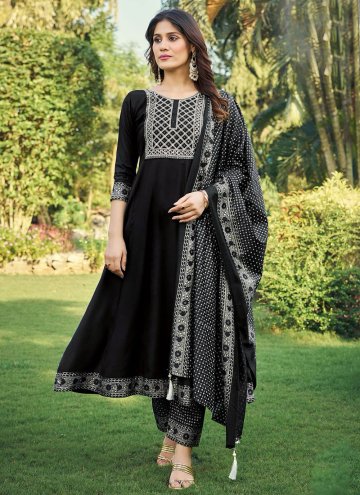 Dazzling Black Rayon Embroidered Trendy Salwar Suit