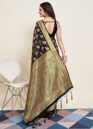 Dazzling Black Silk Woven Classic Designer Saree