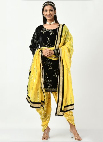 Dazzling Black Velvet Embroidered Salwar Suit