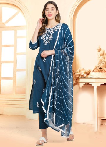 Dazzling Blue Cotton  Embroidered Salwar Suit