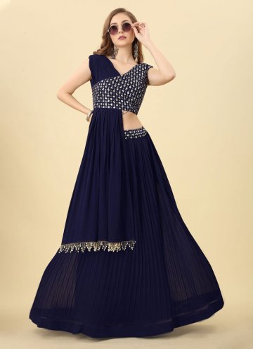 Dazzling Blue Georgette Embroidered Readymade Lehe