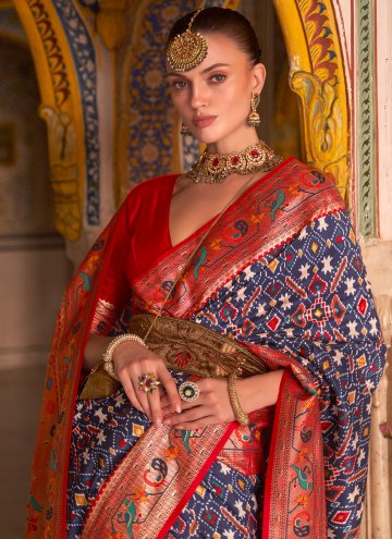 Dazzling Blue Patola Silk Woven Designer Saree