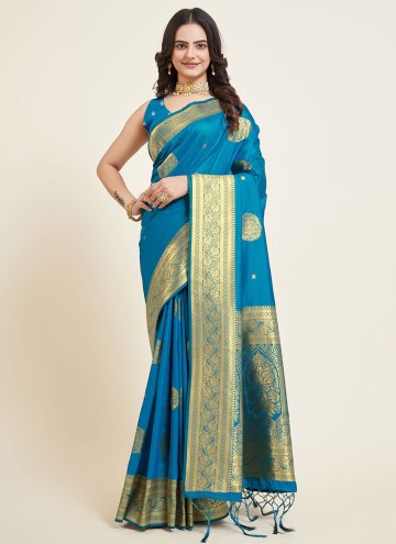 Dazzling Blue Silk Jacquard Work Classic Designer Saree for Ceremonial