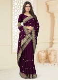 Dazzling Border Vichitra Silk Purple Classic Designer Saree - 2