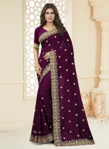 Dazzling Border Vichitra Silk Purple Classic Designer Saree