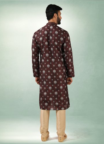 Dazzling Brown Art Silk Printed Kurta Pyjama