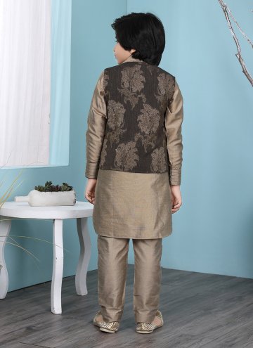 Dazzling Brown Cotton Silk Printed Kurta Payjama With Jacket