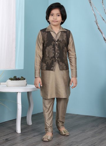 Dazzling Brown Cotton Silk Printed Kurta Payjama With Jacket