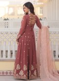 Dazzling Brown Faux Georgette Embroidered Designer Gown for Ceremonial - 1