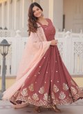 Dazzling Brown Faux Georgette Embroidered Designer Gown for Ceremonial - 2